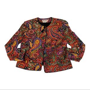 Y2K Maggy London Paisley Silk Quilted Colorful Soft Jacket VTG
